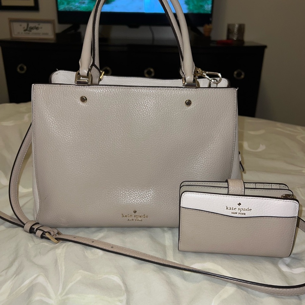 kate spade Pebbled Leather Satchel in Light Taupe